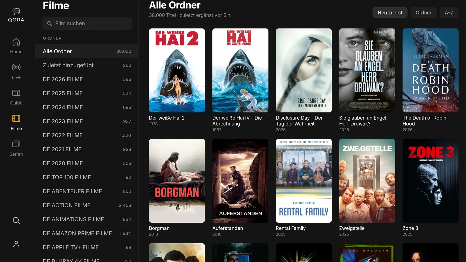 Startseite der App am Android-Fernseher