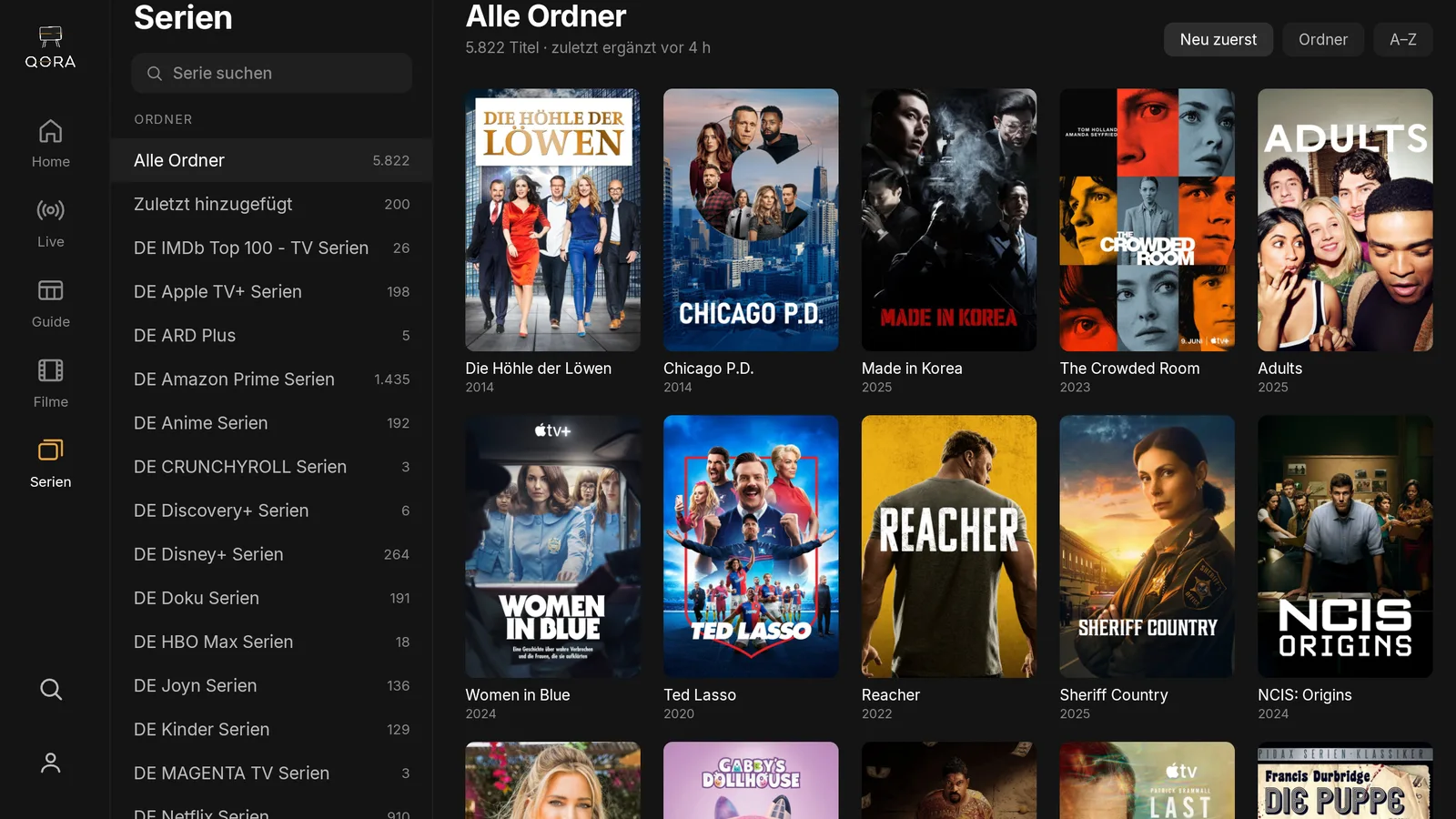 Startseite der App auf dem Fire TV