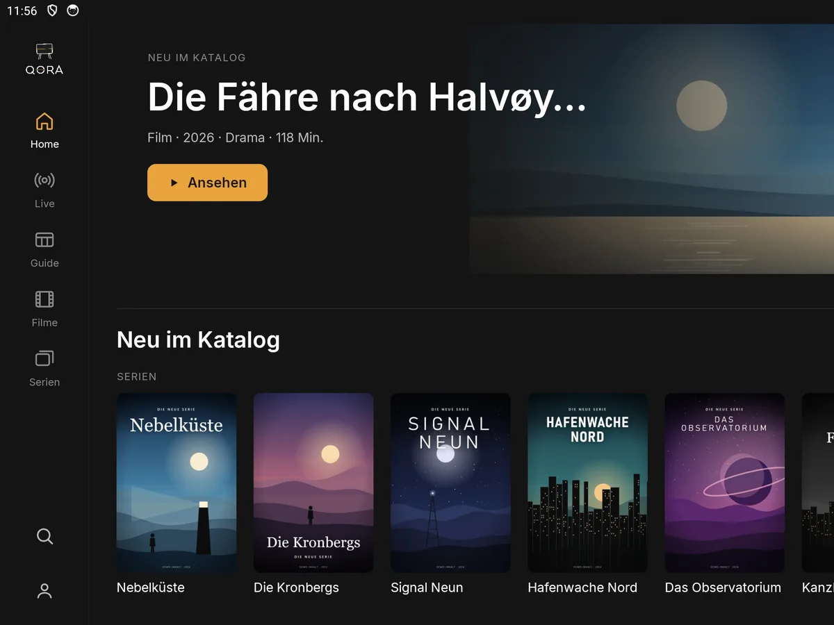 Startseite der App auf dem Tablet
