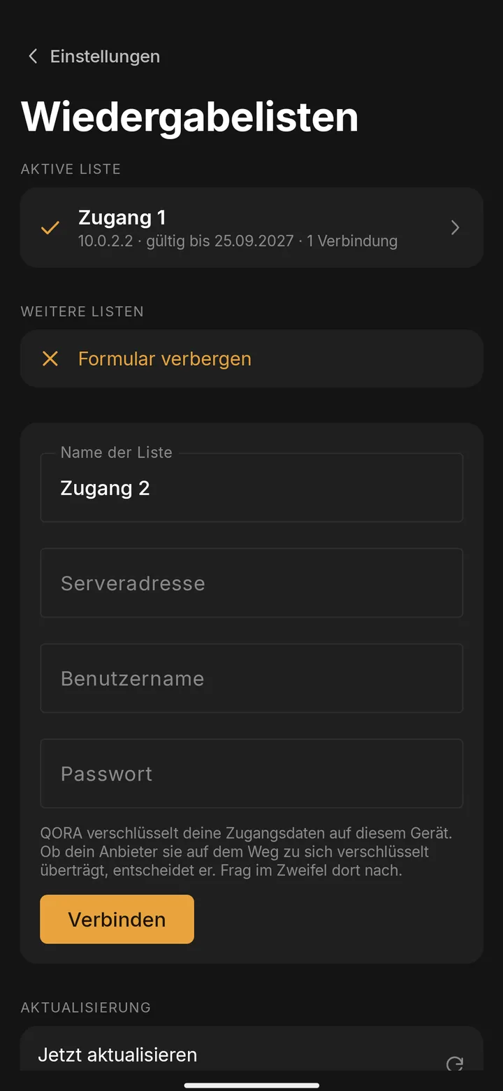 Einrichtung „Zugangsdaten eintragen“ am Handy