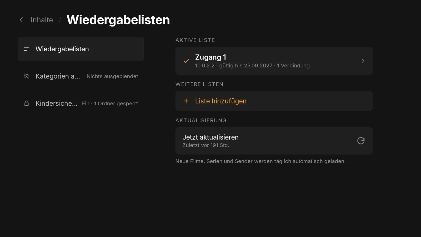 Einstellungen, zwei Anbieterzugänge
